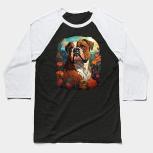 English Bulldog  Dog Vintage Floral Baseball T-Shirt